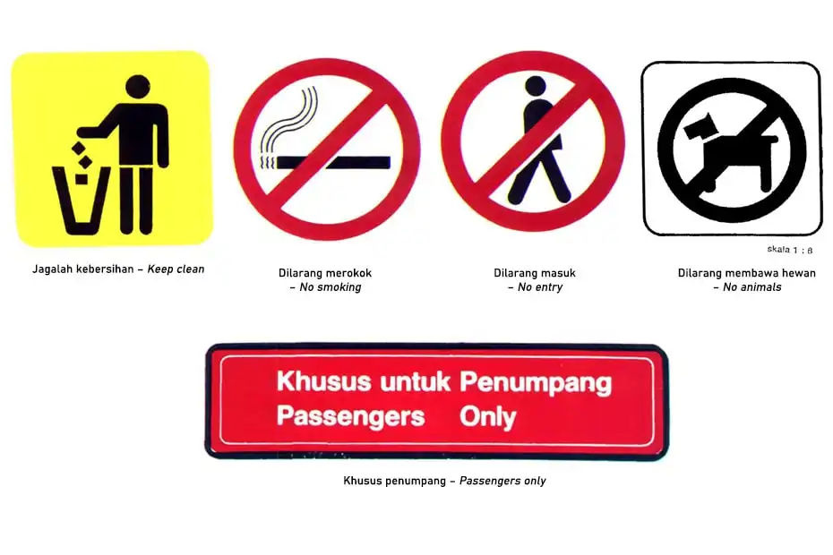 Contoh larangan dan peringatan pada rambu bandara sesuai peraturan bandara yang didasarkan pada SNI 03-7094-2005