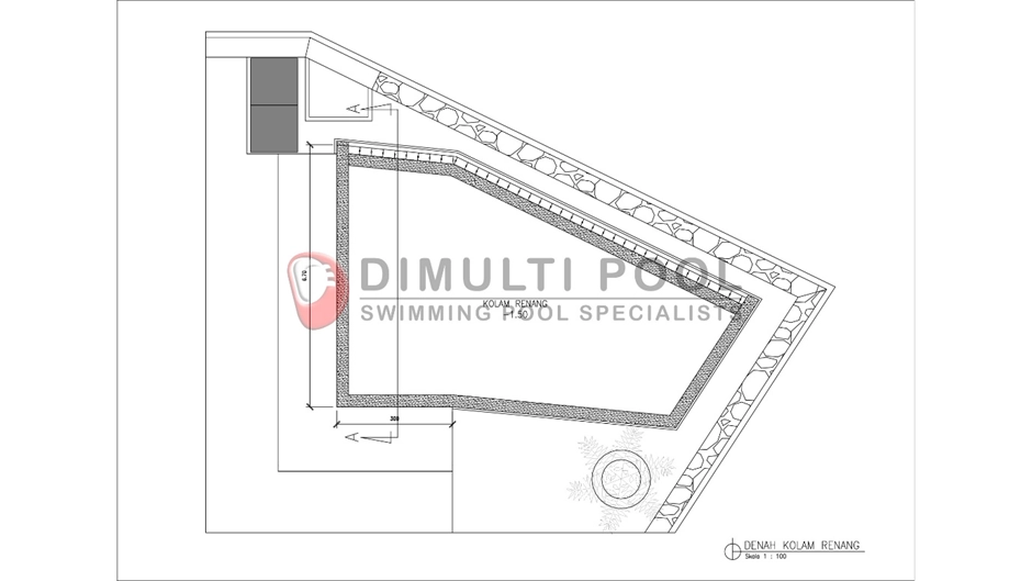 Floor plan dan desain 2D kolam renang keluarga