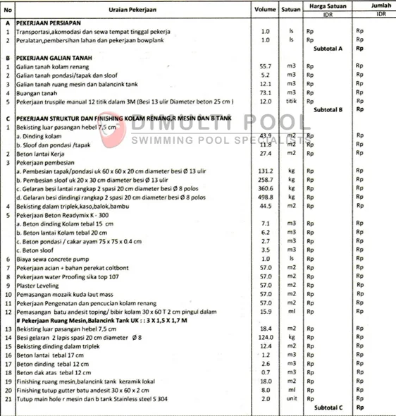 contoh tabel rab kolam renang