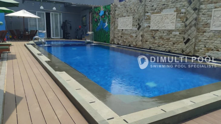 Hasil Akhir pembuatan kolam renang Bapak Andy. Ini Desain Kolam Renang Anak dan Dewasa.