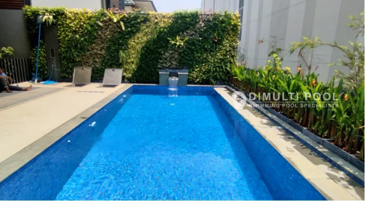 Hasil akhir pembuatan kolam renang 9x3,5. Begini cara membuat RAB Kolam Renang 9x3,5.