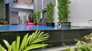Hasil akhir pembuatan kolam renang infinity pool Ibu Pipi. Ini contoh desain kolam renang infinity pool yang bisa anda tiru.