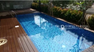 Hasil akhir pembuatan kolam renang skimmer Bapak Ferry di BSD. Ini contoh desain kolam renang skimmer tersebut.