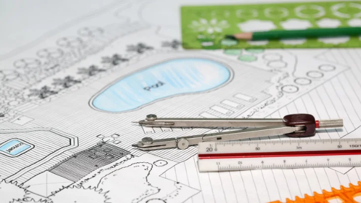 Ilustrasi desain kolam renang. Begini tips desain kolam renang umum terpopuler.