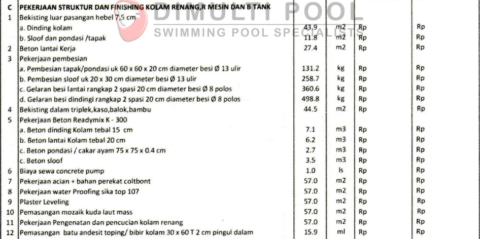 Contoh RAB Kolam Renang 8x3 Semi Overflow, Proyek di BSD